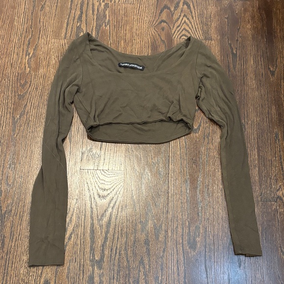 naked wardrobe Tops - Naked Wardrobe Women’s Olive Long Sleeve Crop Top Size Medium